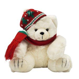 Vintage 1991 Fiesta America Wego 13" Plush Christmas Polar Bear with Hat & Scarf